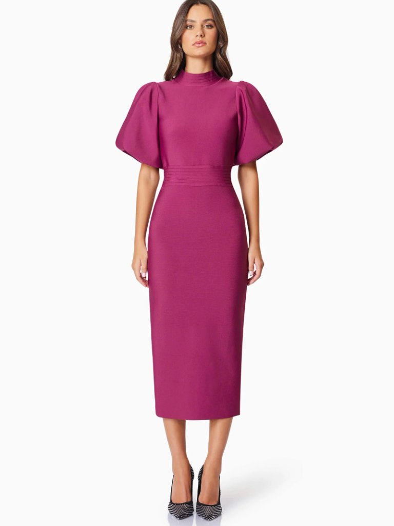 Elliatt Ella Midi Dress Wine Size S Cocktail Work Evening Party Dress Burgundy